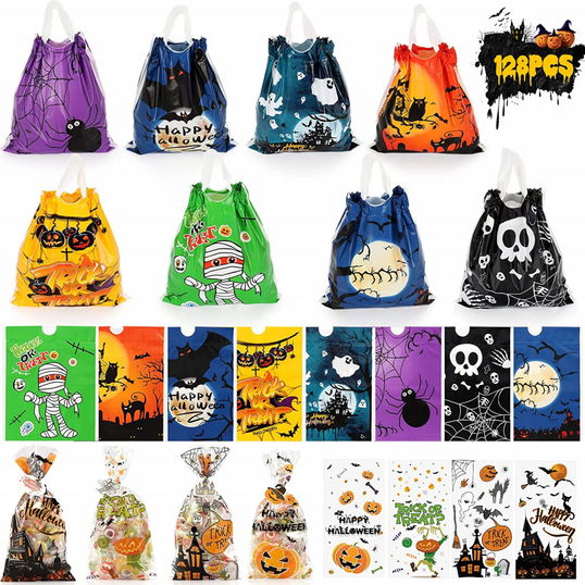 Set de 128 pungi pentru Halloween HOTSAN, plastic, multicolor