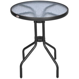 Outsunny Masa din Fier Rotund cu Blat in Sticlă securizată monostrat, Negru, Φ60x70cm