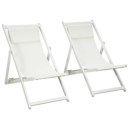 Outsunny Set 2 Scaune Fotoliu Sezlong pentru Exterior, Pliabile si Rabatabile, din Aluminiu, 96.5 x 58 x 91.5cm, Bej | AOSOM RO