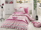 Lenjerie de pat pentru o persoana, 3 piese, 100% bumbac poplin, Hobby, Bella Lilac, roz