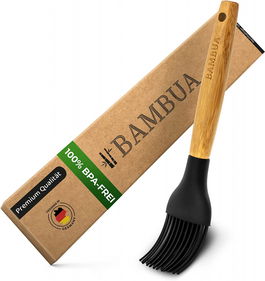 Pensula de patiserie Bambua, 100% fara BPA si rezistenta la caldura pana la 200°C, bambus/silicon, natur/negru, 20 cm