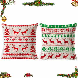 Set de 2 fete de perna model Craciun Shengruili, bumbac, multicolor, 45 x 45 cm