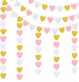 Banner cu inimioare ZERHOK, alb/roz/auriu, hartie, 3 m