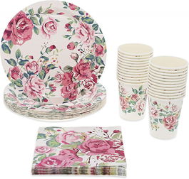 Set de masa BLUE PANDA, hartie, model floral, multicolor, 72 piese