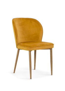 Scaun tapitat cu stofa si picioare metalice Aine Velvet Mustariu / Stejar, l54xA61xH87 cm