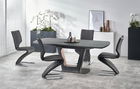 Set masa extensibila din sticla si MDF Bilotari Antracit + 4 scaune tapitate cu stofa si piele ecologica Kai-307 Gri inchis / Negru, L160-200xl90xH76 cm