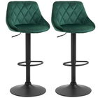 HOMCOM Set 2 Scaune de Bar Pivotante Reglabile in Inaltime, Tapiterie cu Efect Catifelat, 51,5x48x83-104cm, Verde