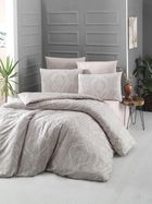 Lenjerie de pat dubla King Size, Victoria, Ornament Cream, 4 piese, 100% bumbac ranforce, crem