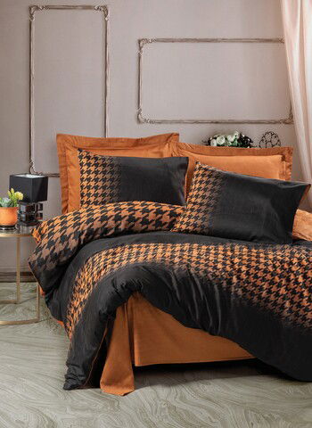 Lenjerie de pat dubla, 6 piese, 200x220 cm, 100% bumbac satinat, Cotton Box, Barlow, cupru