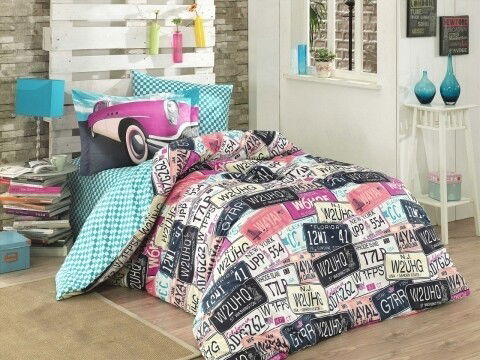 Lenjerie de pat pentru o persoana, 3 piese, 100% bumbac poplin, Hobby, Classica, multicolora