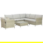 HOMCOM Mobilier pentru gradina 7 bucati, modular cu masuta, fotoliu, fotoliu de colt si 2 canapele din ratan PE cu perne, bej | Aosom RO