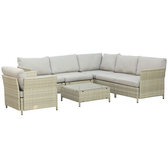 HOMCOM Mobilier pentru gradina 7 bucati, modular cu masuta, fotoliu, fotoliu de colt si 2 canapele din ratan PE cu perne, bej | Aosom RO