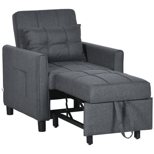 HOMCOM Canapea extensibila, Pat extensibil pentru o persoana, Fotoliu extensibil 3 in 1 cu spatar reglabil, Perna, Buzunar lateral | Aosom RO