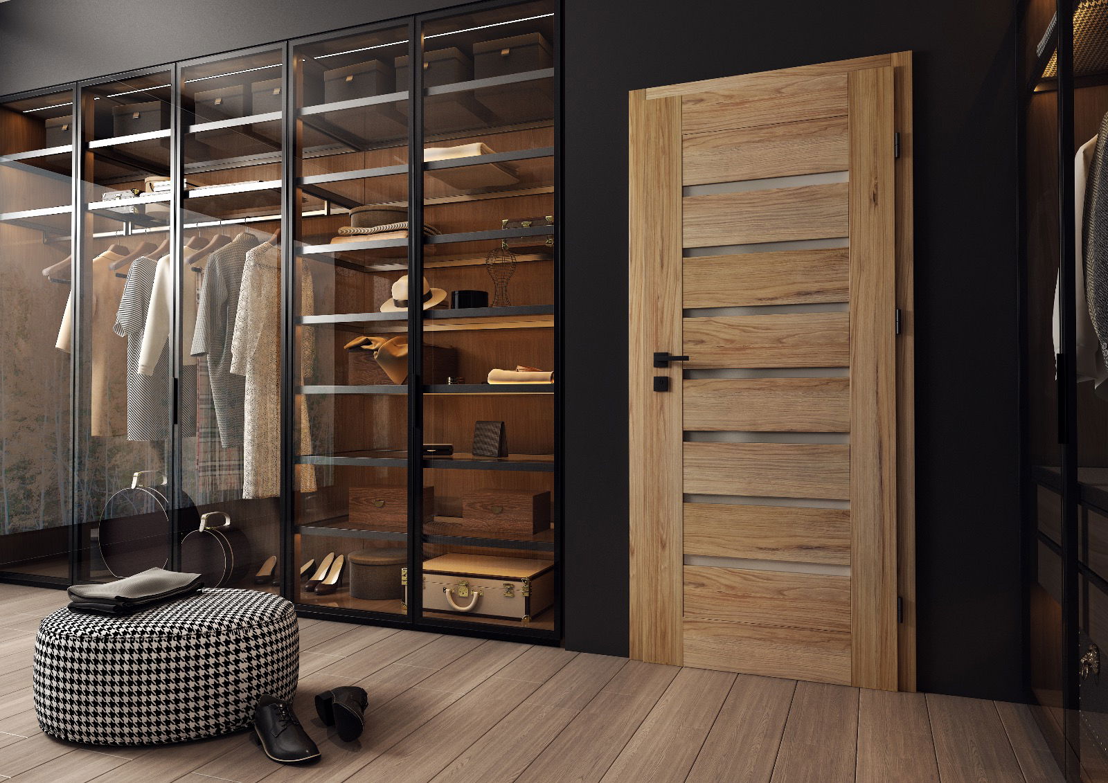 USI CU TOC REGLABIL, STICLA DARK GREY, 3 BALAMALE NEGRE, finisaj 3D, model Nuca