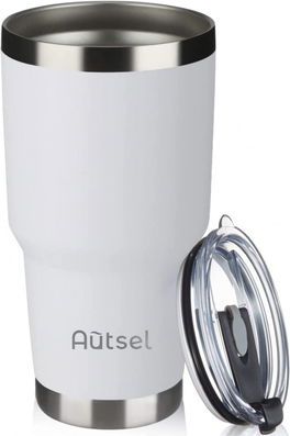 Pahar cu capac Autsel, otel inoxidabil, alb/argintiu, 900 ml