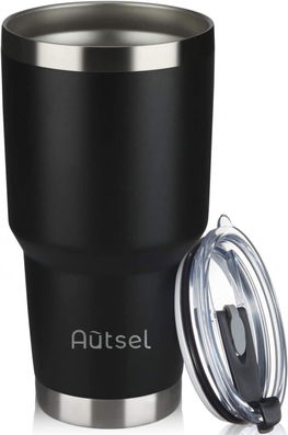 Pahar cu capac Autsel, otel inoxidabil, negru/argintiu, 900 ml