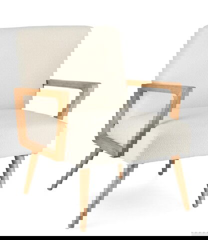 Fotoliu Veriana Cream, Bizzotto, 64.5 x 72 x 82 cm, lemn de pin/arbore de cauciuc/poliester