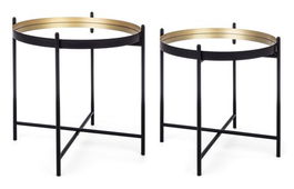 Set 2 masute de cafea Nucleos, Bizzotto, Ø59 x 61 cm, otel/oglinda