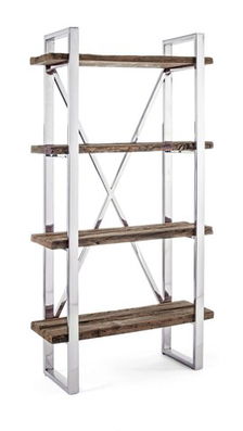 Corp bibilioteca Stanton, Bizzotto, 90 x 35 x 180 cm, lemn reciclat/sticla temperata/inox