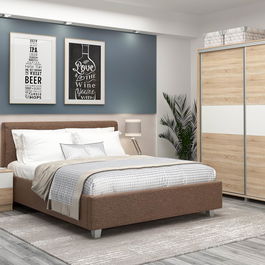 Dormitor ARISA, configuratia ARI1, Sonoma, Alb, Stofa Maro