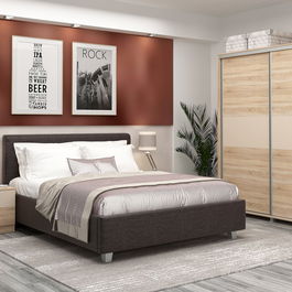 Dormitor ARISA, configuratia ARI1, Sonoma, Vizon, Stofa Gri Inchis
