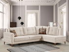 Coltar Cinar Velvet Crem Extensibil, Sezlong pe Dreapta, tapitat cu Stofa, Perne Incluse, l288xA195xH75 cm