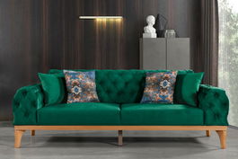 Canapea Functie Sleep, 3 Locuri, tapitata cu Stofa, Spatar Reversibil, Elena Velvet Verde, l230xA95xH85 cm