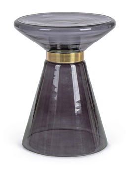 Masuta de cafea Azmin, Bizzotto, Ø36 x 46 cm, sticla/otel placat cu alama, gri