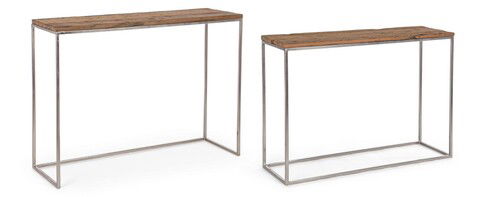 Set 2 console Rafter, Bizzotto, 110 x 35 x 83 cm, otel/lemn reciclat