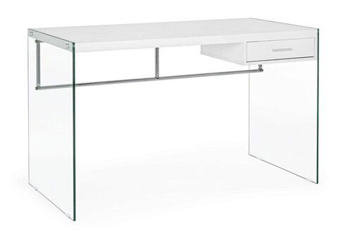 Birou Suami, Bizzotto, 122 x 60 x 76 cm, otel cromat/sticla temperata/MDF, alb