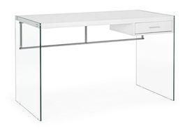 Birou Suami, Bizzotto, 122 x 60 x 76 cm, otel cromat/sticla temperata/MDF, alb