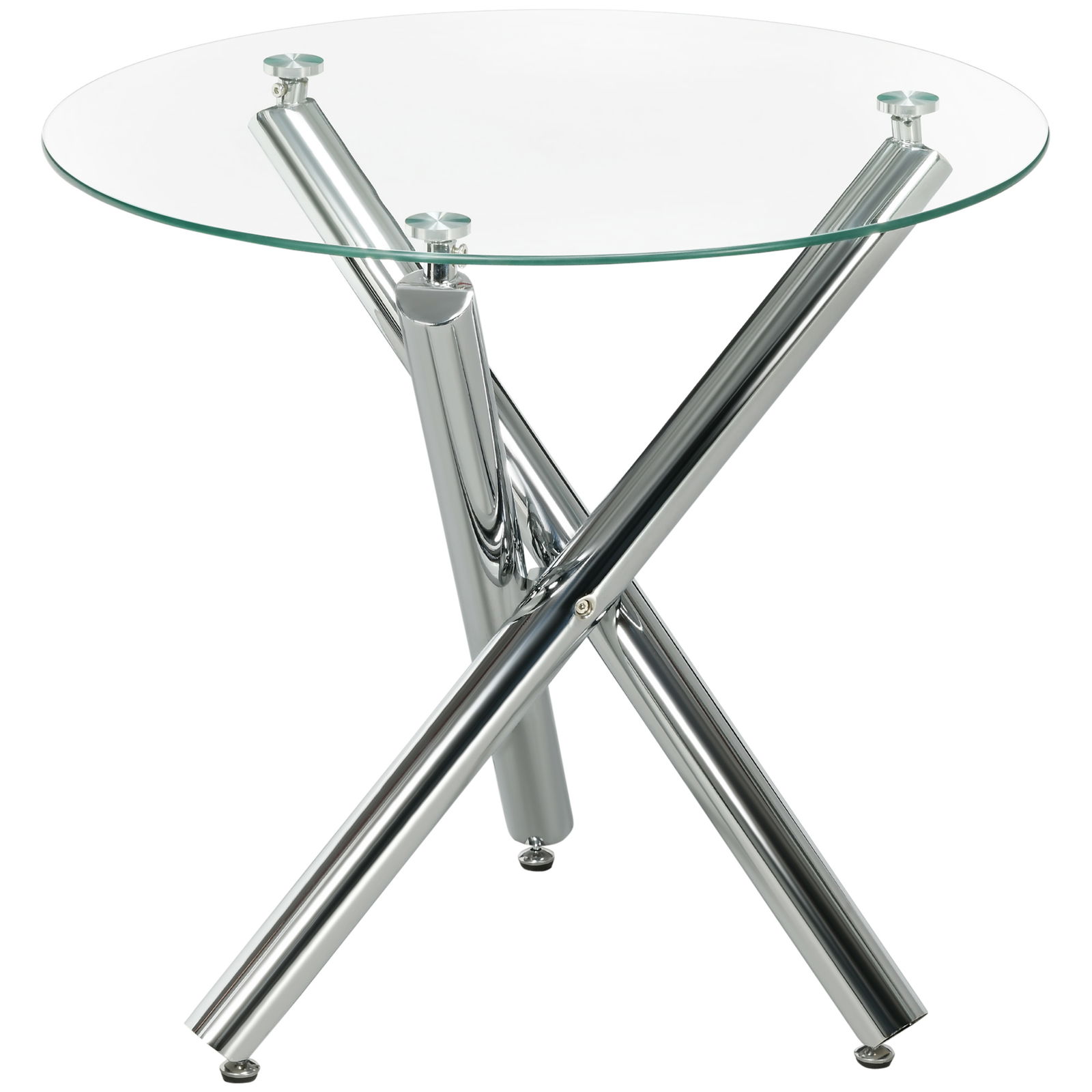 HOMCOM Masa rotunda pentru 2-4 persoane, masa de bucatarie moderna cu blat din sticla cu picioare de otel, Φ80cm | AOSOM RO