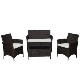 Outsunny Set Mobilier de Exterior Canapea cu 2 Fotolii si Masuta din Ratan PE Negru si Alb