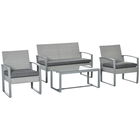 Outsunny Salon de Gradina din Ratan, Set Mobilier de Exterior cu Canapea de Gradina si Fotoliu de Exterior, Gri