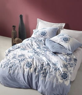 Lenjerie de pat dubla Alissa - Navy Blue, Cotton Box, 6 piese, 240x260 cm, bumbac satinat, albastru