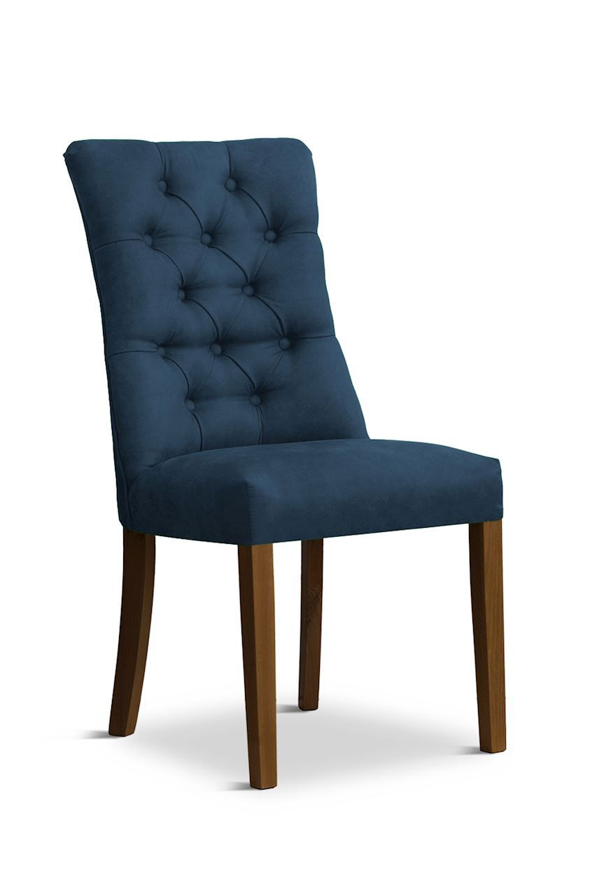 Scaun tapitat cu stofa, cu picioare din lemn Lord Navy Blue / Walnut, l51xA59xH100 cm