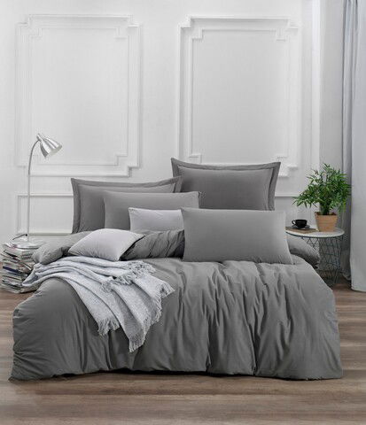 Lenjerie de pat dubla King Quilt (BL) Fresh Color, Mijolnir, 3 piese, 240x220 cm, bumbac ranforce, gri