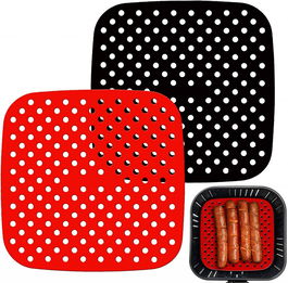 Set de 2 covorase pentru friteuza NANYUE, silicon, rosu/negru, 19 cm