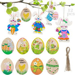 Set de 12 decoratiuni pentru Paste Seasboes, lemn, multicolor