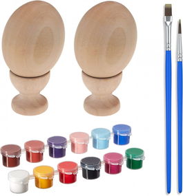 Set de creatie pentru Paste cu 2 oua si vopsele AUCHOICE, lemn/vopsea acrilica/plastic, multicolor, 6,5 x 4,5 cm