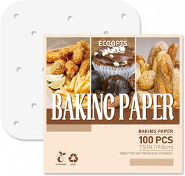 Set de 100 hartii de copt pentru friteuza ECOOPTS, alb, 19 x 19 cm