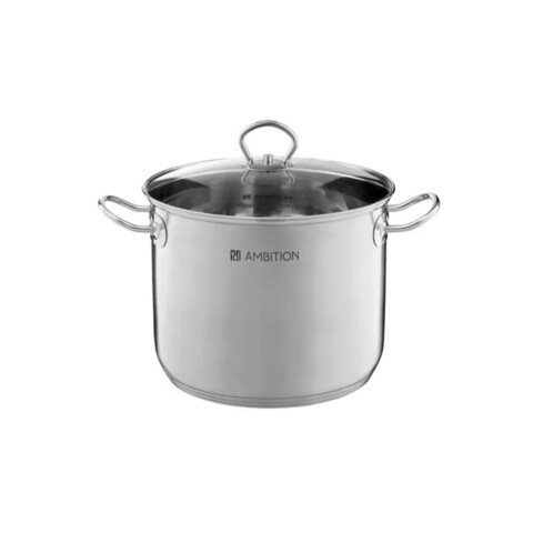 Oala inalta cu capac Acero, Ambition, 28 cm, 13.5 L, inox/sticla, argintiu