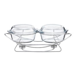 Chafing dish / Vas termorezistent cu incalzitor Saule, Ambition, 2 x 2 L, sticla