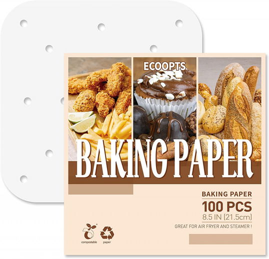 Set de 100 hartii de copt pentru friteuza ECOOPTS, alb, 21,5 x 21,5 cm