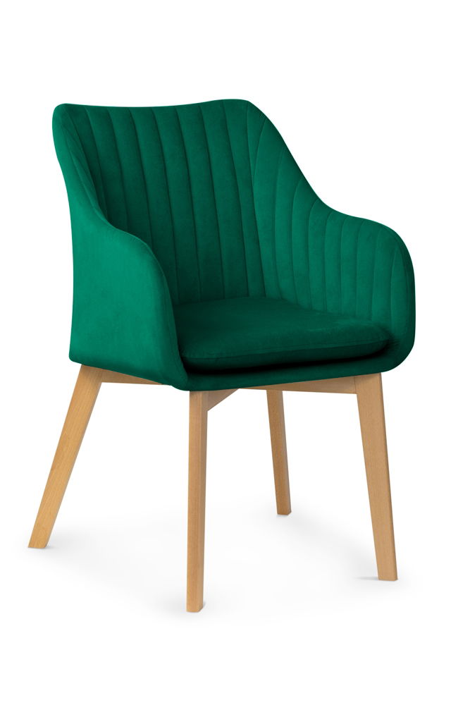 Scaun tapitat cu stofa si picioare din lemn Huan II Verde / Fag, l61xA63xH86 cm