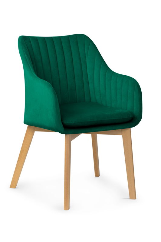 Scaun tapitat cu stofa si picioare din lemn Huan II Verde / Fag, l61xA63xH86 cm