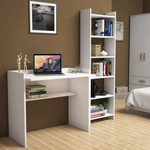 Set birou si biblioteca, Almaren, Karma, Cm, 100% PAL melaminat, Alb