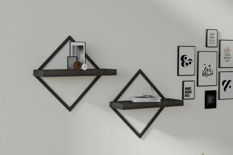 Raft de perete, Asse Home, Sezo, 42.4x42.4x15cm, Antracit / Nuc