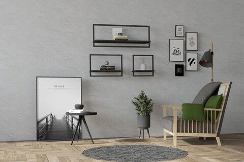 Raft de perete, Asse Home, Yeso, Cm, Antracit