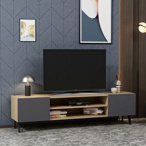 Comoda TV, Colman, Bloom, 160x37.4x47cm, Stejar / Antracit